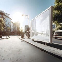 Bus stop on the street in the city. 3d rendering.