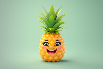  3D simple Pineapple fruit girl with happy character face