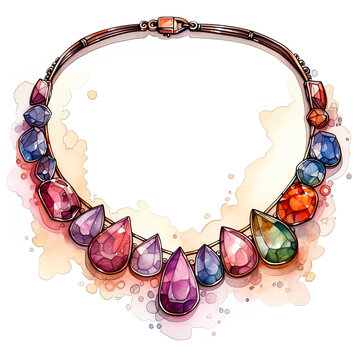 watercolor necklace colorful gemstones jewelry clip art preview