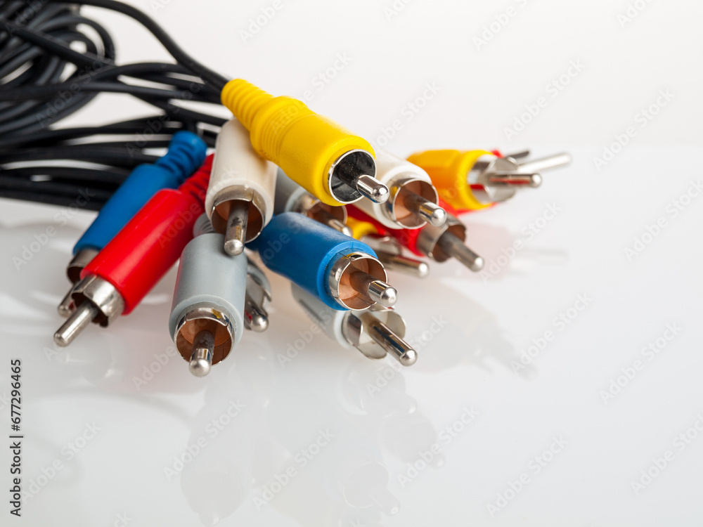 Aufkleber connectors inputs and outputs audio and video for signal devices, isolated on white background