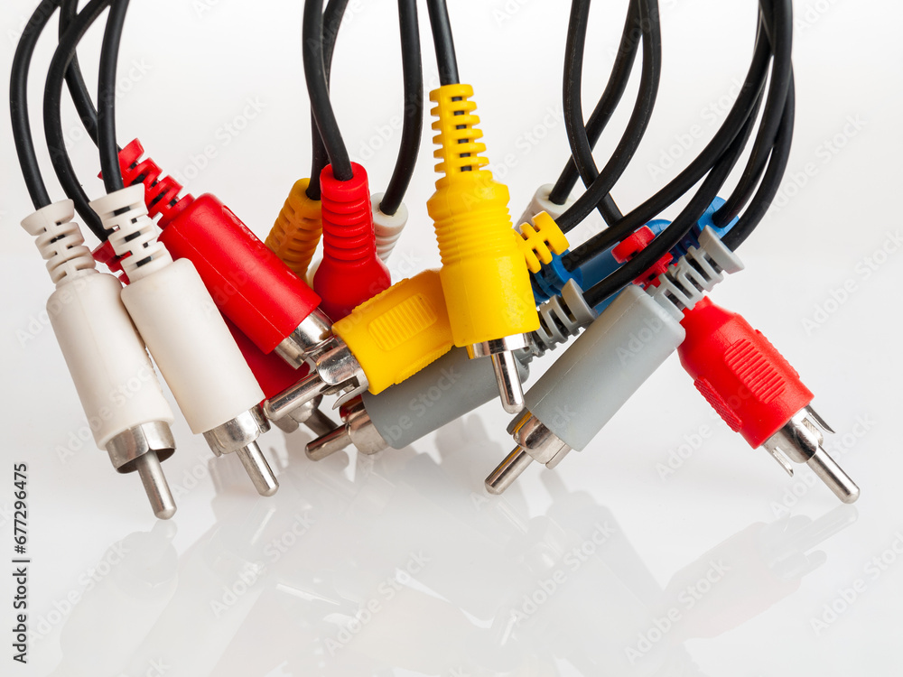 Aufkleber connectors inputs and outputs audio and video for signal devices, isolated on white background