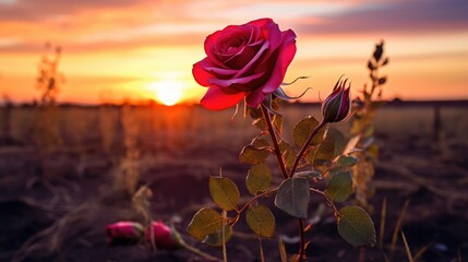 A red rose during sunset in the nature