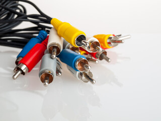 connectors inputs and outputs audio and video for signal devices, isolated on white background