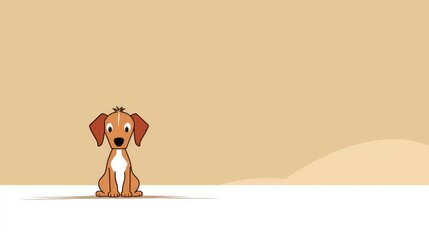 Funny brown cartoon dog on beige background