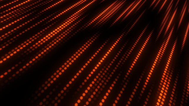 Abstract digital data stream orange background pattern of flying circles of dots. Modern stylish interesting data flow background.