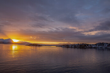 Fototapeta na wymiar Sunset in Løding harbor,Nordland county,Norway