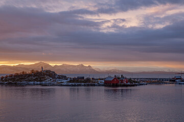 Fototapeta na wymiar Sunset in Løding harbor,Nordland county,Norway