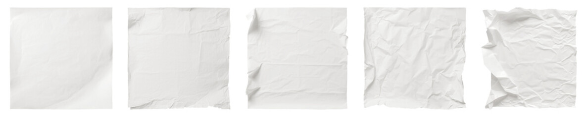 Pieces of white crumpled paper isolated on transparent background