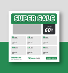 Supermarket product sale promotion web banner social media post, product catalog square template design