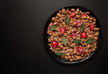 Tuscan pasta with smoked paprika and basil,parmesan cheese, Italian traditional cuisine,