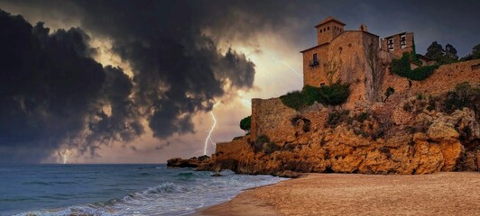 Altafulla - Castell de Tamarit (tempesta) - Tarragonès - obrazy, fototapety, plakaty