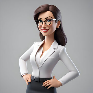 Business woman wearing glasses and white blouse. 3d rendering.