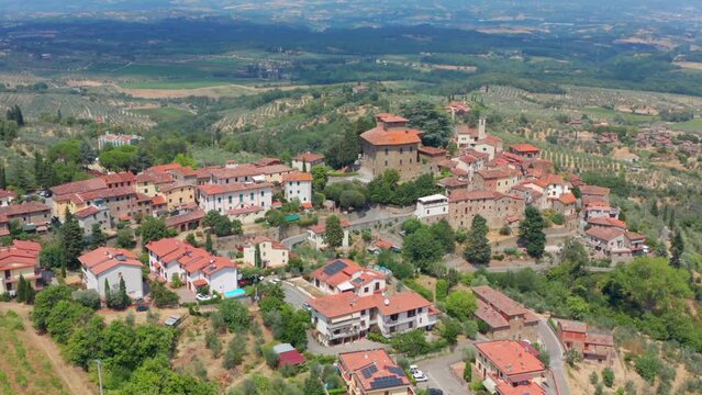 Small town in Tuscany Italy. Village on hilltop in Tuscan Italian landscape