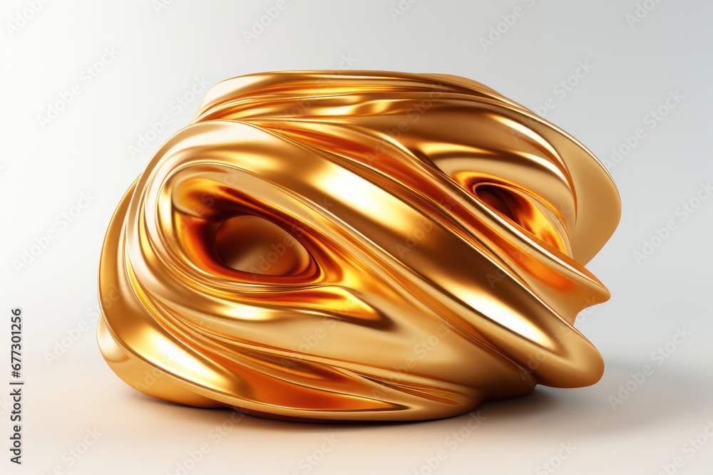 Poster shining golden object illuminating a serene white surface generative ai