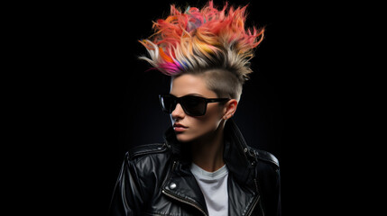 Portrait of a stylish woman with rainbow hair