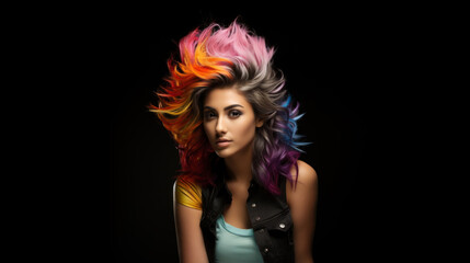 Fototapeta premium Portrait of a stylish woman with rainbow hair