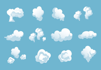 Smoke cloud cartoon dust comic steam effect isolated set collection. Vector isolated graphic design illustration