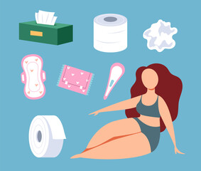 Hygiene toilet woman products isolated set. Vector flat graphic design illustration
