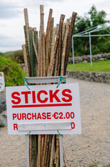 Walking sticks for sale at the bottom of Croagh Patrick mountain