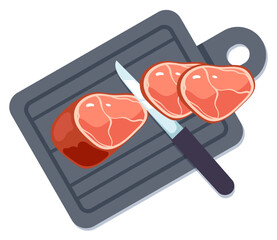 Raw meat beef ham meal cut on board concept. Vector flat graphic design illustration