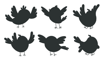 Bird silhouette decorative shadow isolated set. Vector flat graphic design illustration
