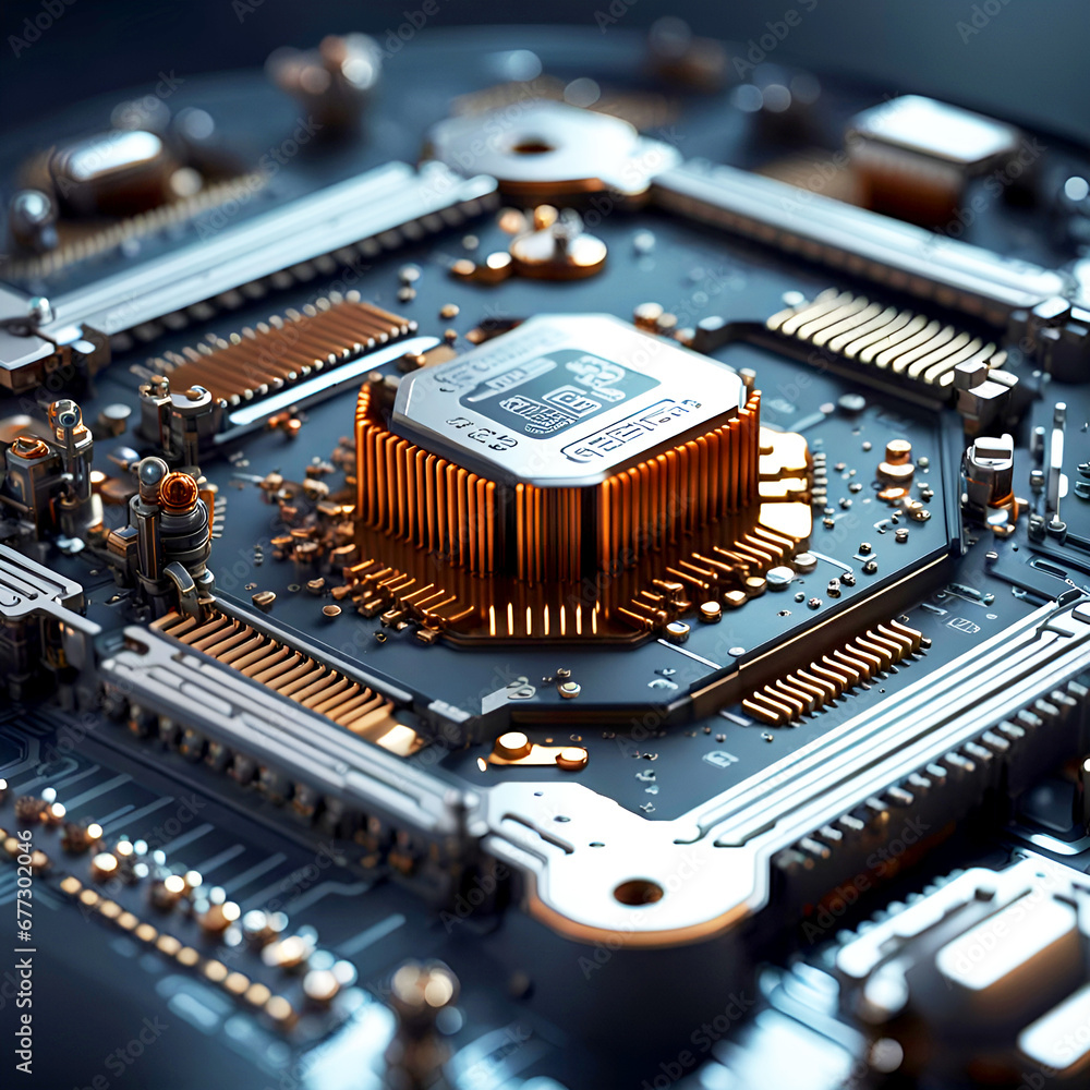 Poster circuit board close up. 3d rendering. computer background.