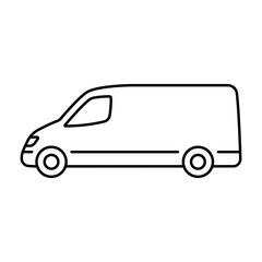 Van icon. Cargo minibus. Black contour linear silhouette. Side view. Editable strokes. Vector simple flat graphic illustration. Isolated object on a white background. Isolate.