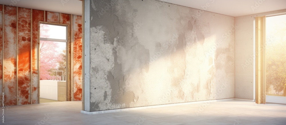 Poster 3d illustration of thermal insulation for walls inside copy space image place for adding text or des