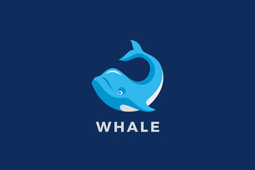 Whale Logo Absctract Happy Fish Design vector template.