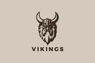 Viking Head Helmet Logo Warrior Design Vector Vintage style