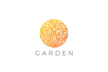 Tree Logo Circle shape Luxury Jewelry Design Vector template. Garden Park Logotype concept icon.
