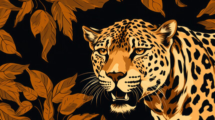 Animal predator leopard in the jungle flat illustration