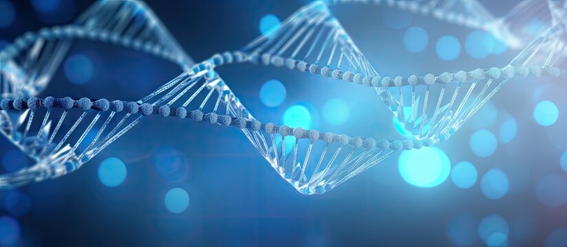 3D illustration of abstract background with blue DNA structure Copy space image Place for adding text or design