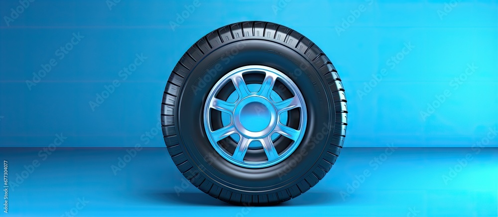 Poster 3d illustration of isolated car tire with radio microphone copy space image place for adding text or