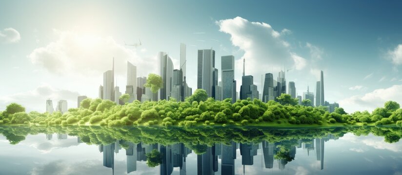 3D Illustration Of A City With A Green Background Copy Space Image Place For Adding Text Or Design