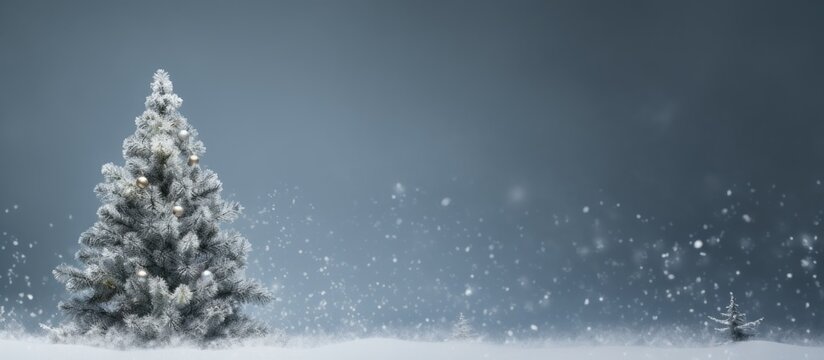 3D Christmas tree with snowy background illustration Copy space image Place for adding text or design