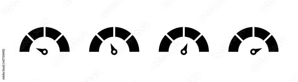 Poster Speedometer icon, tachometer icon. Speed indicator icon set. Rating meter signs performance concept. Dashboard level scale icon. flat style. vector illustration