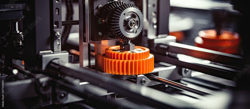 Poster close up photo of a 3d printer s extruder highlighting the background of the technology copy space i