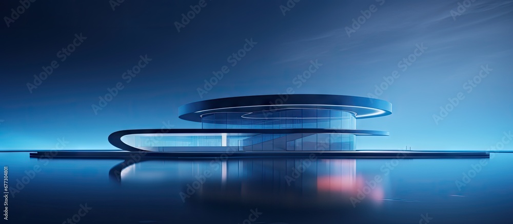 Poster abstract 3d illustration of a futuristic building glowing blue copy space image place for adding tex