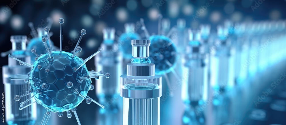 Poster 3d illustration of production of covid 19 vaccines copy space image place for adding text or design