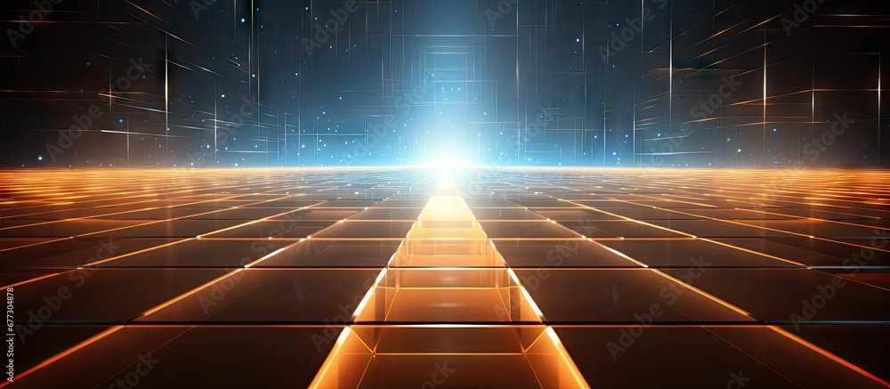 Poster 3d rendered light and reflection with stylish futuristic grid backdrop copy space image place for ad