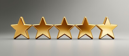 Fototapeta premium 3D white chat icon with five golden rating stars on white background 3D rendering Copy space image Place for adding text or design