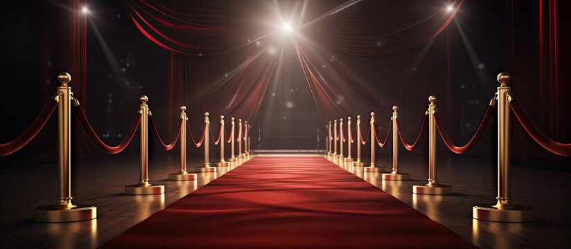 3D luxury red carpet with gold barriers for events awards and premieres illustrated in realistic detail Copy space image Place for adding text or design
