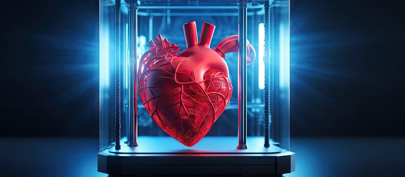 3D printer making a heart concept with medical use 3D render Copy space image Place for adding text or design