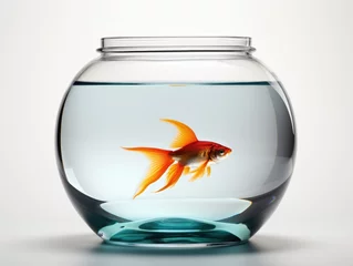 Fotobehang A goldfish in a bowl of water. Realistic clipart on white background © tilialucida