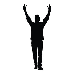 Man with Raised Arms Silhouette on White