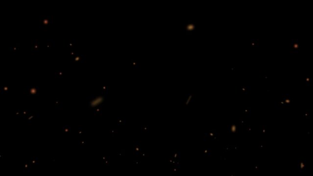 Huge falling VFX dust particles Floating On Black Background. Dynamic Dust Particles Randomly Float In Space. Shimmering Glittering Dust Particles