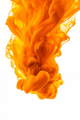 Orange ink in water isolated on white background. Abstract color background.