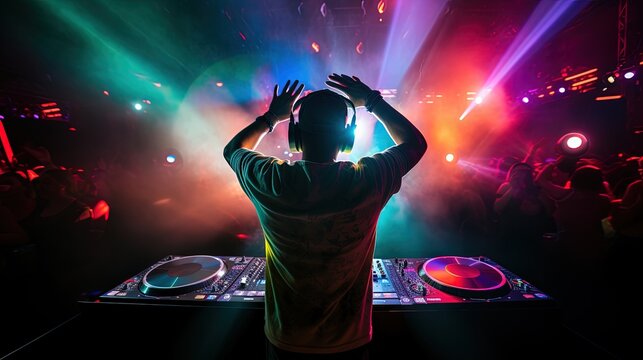 New Year's Eve Extravaganza: DJ Spinning Beats in Front of Enthusiastic Crowd
