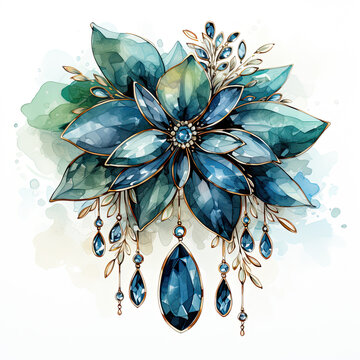 blue gemstone flower watercolor style clip art preview